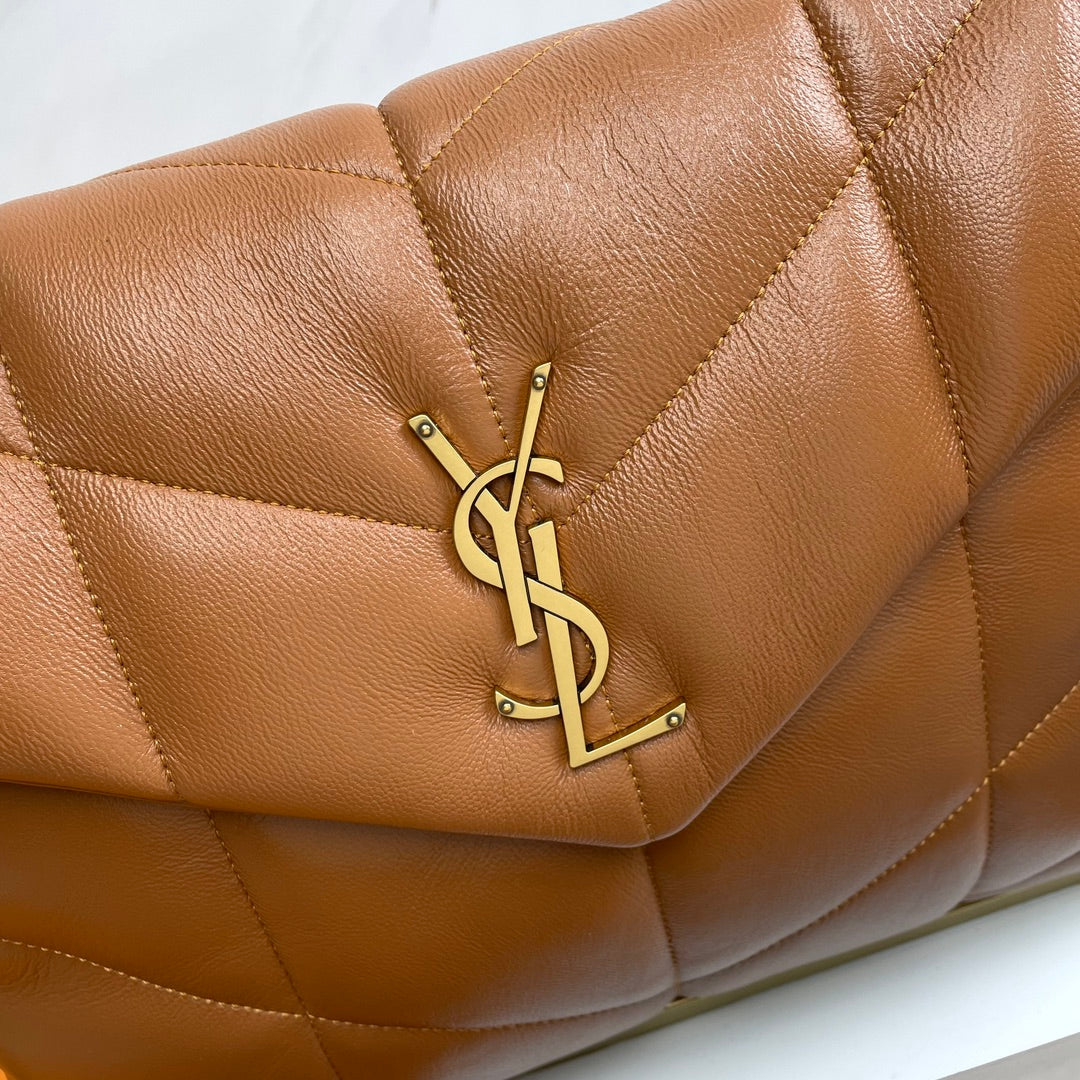 YSL Loulou Puffer Medium Bag 35cm Tan Glossy Leather