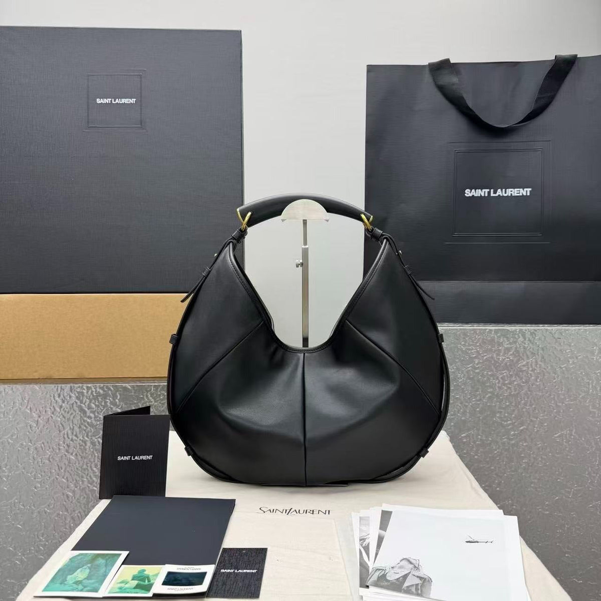 YSL Mombasa Shoulder Bag Black Paneled Leather