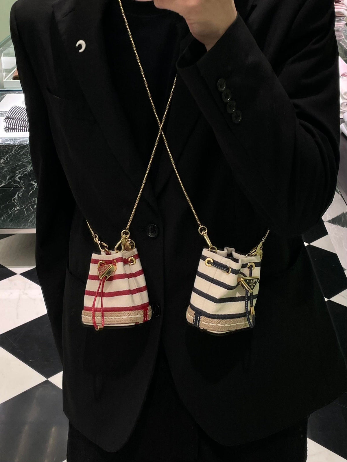 Prada Logo-Plaque Mini Bag Canvas GHW