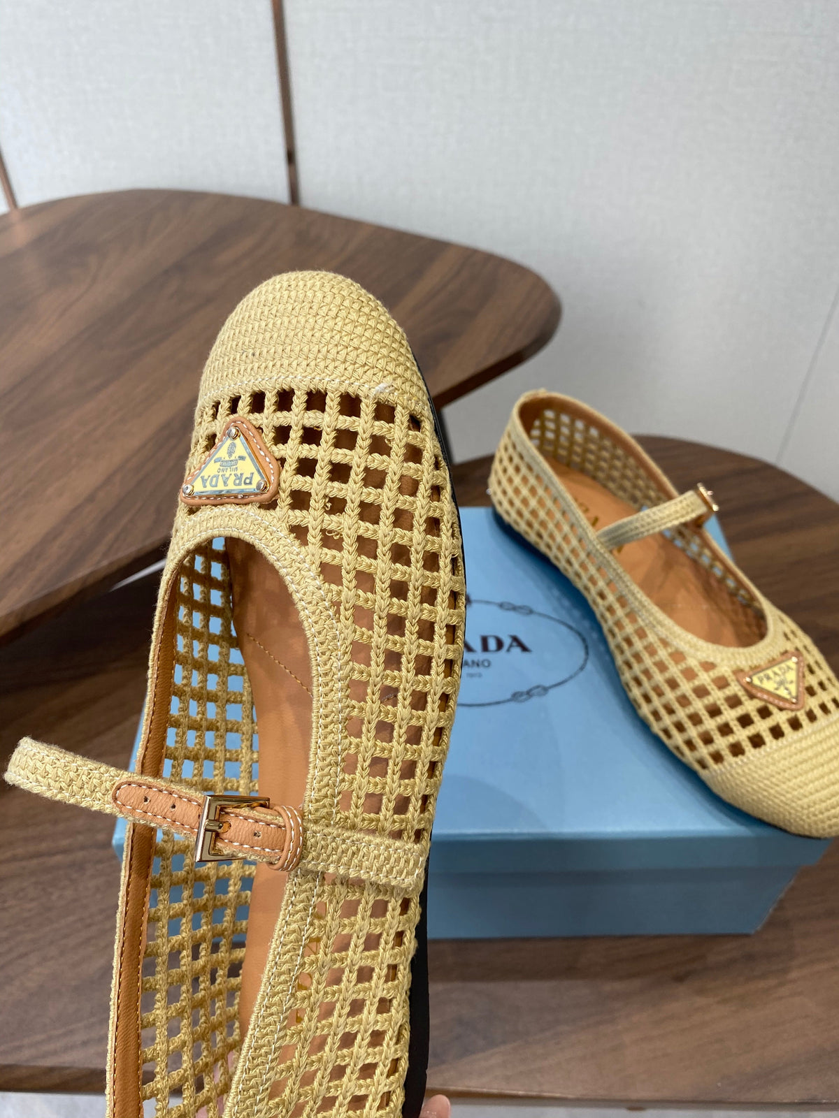 Prada 26s Ballet Flat Deep Beige Leather Fabric 727662