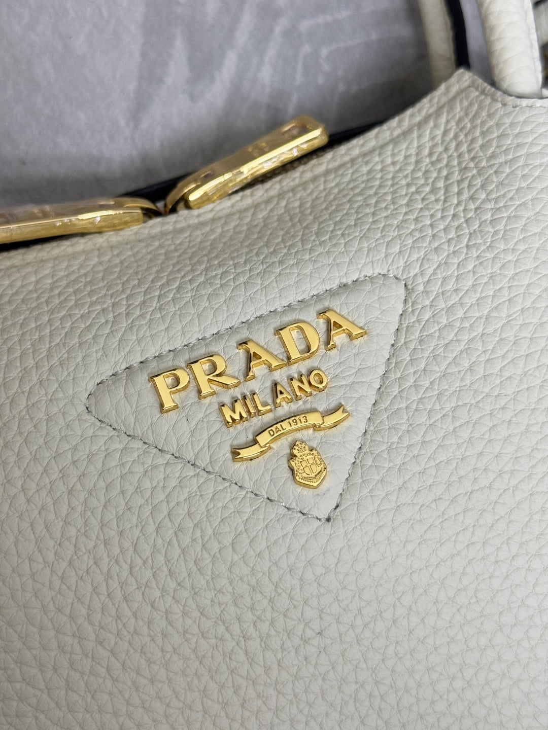 Prada Small Bag 23cm White Grain Leather GHW