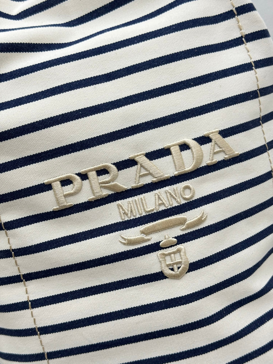 Prada 25s Drawstring Backpack 55 In Horizontal Stripes Canvas Silver Hardwre