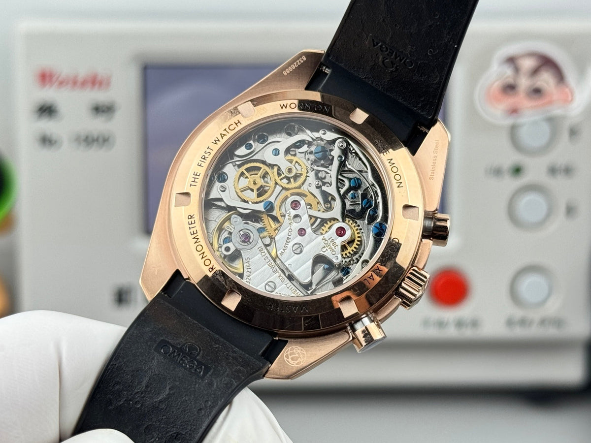 Omega Speedmaster Moonwatch Professional 42mm Black Dial Rose Gold Case Rubber Strap