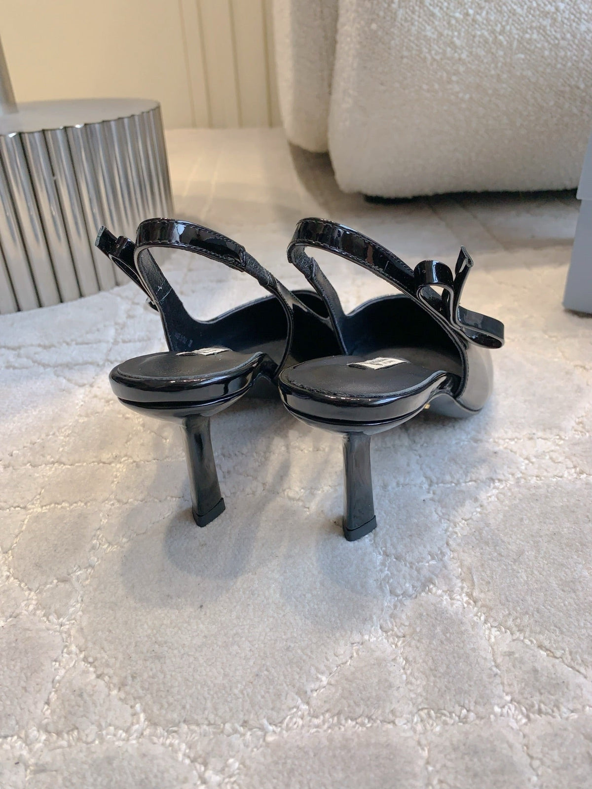 Prada 26s Open-Back High Heels Black Patent Leather 615386
