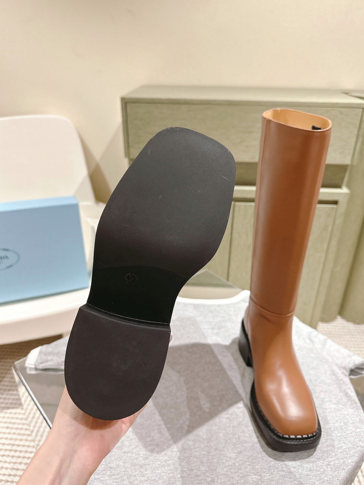 PRA Knee High Boots 55mm in Brown Cowhide 449723