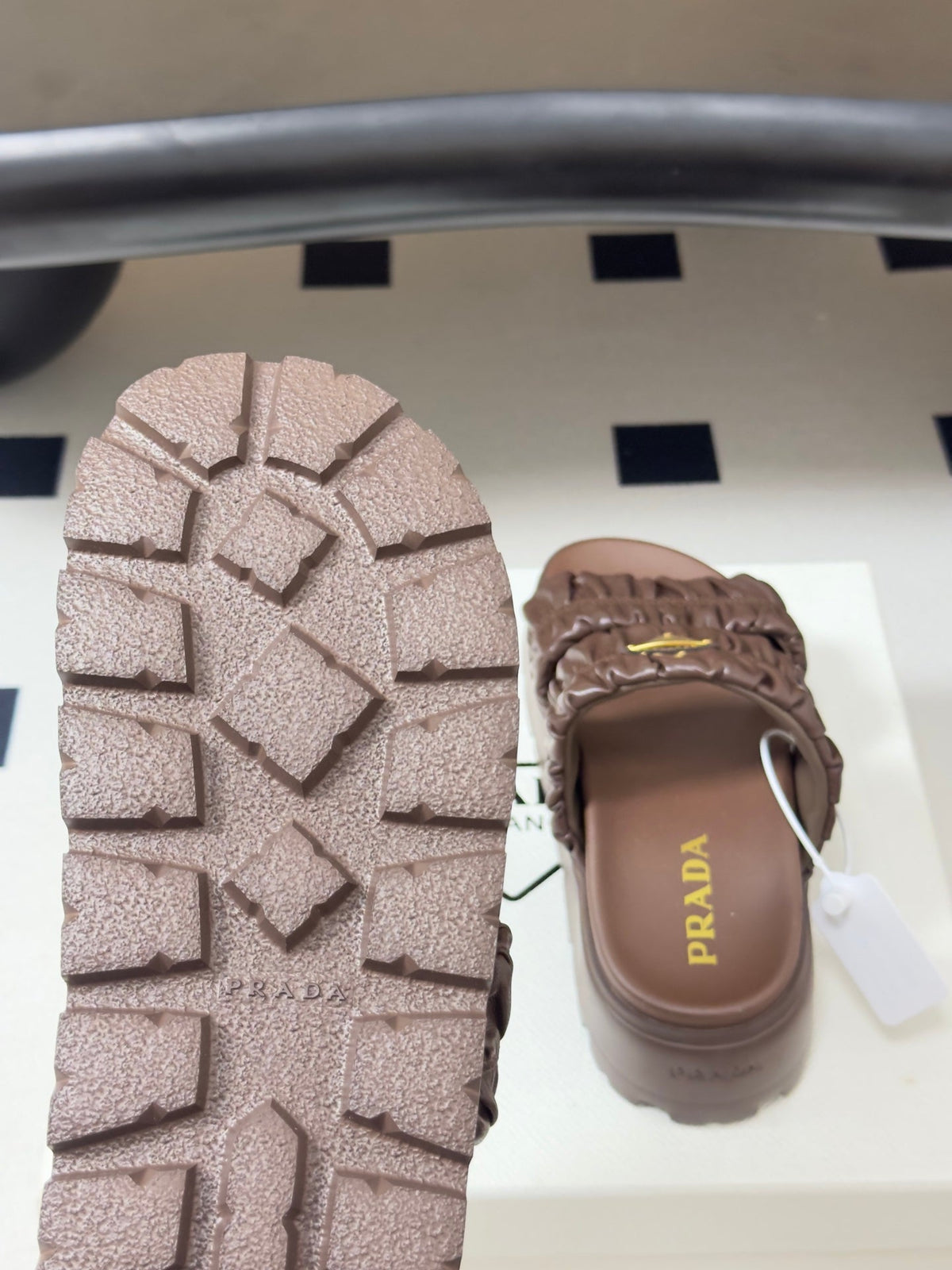 Prada 26s Flatform Slides Brown Matelassé Leather 834767.