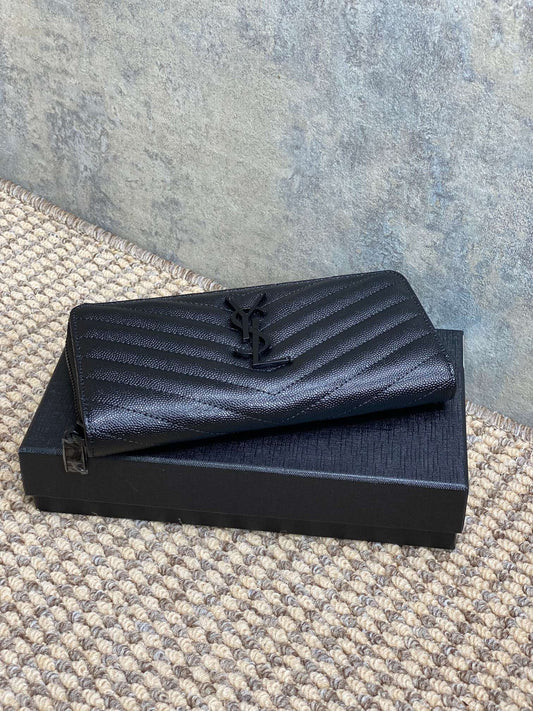 YSL Zippy Long Wallet Full Black Caviar Cowhide