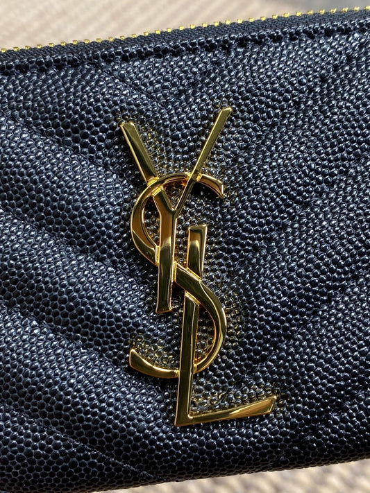 YSL Hook & Chain Zipper Coin Purse Caviar Cowhide GHW