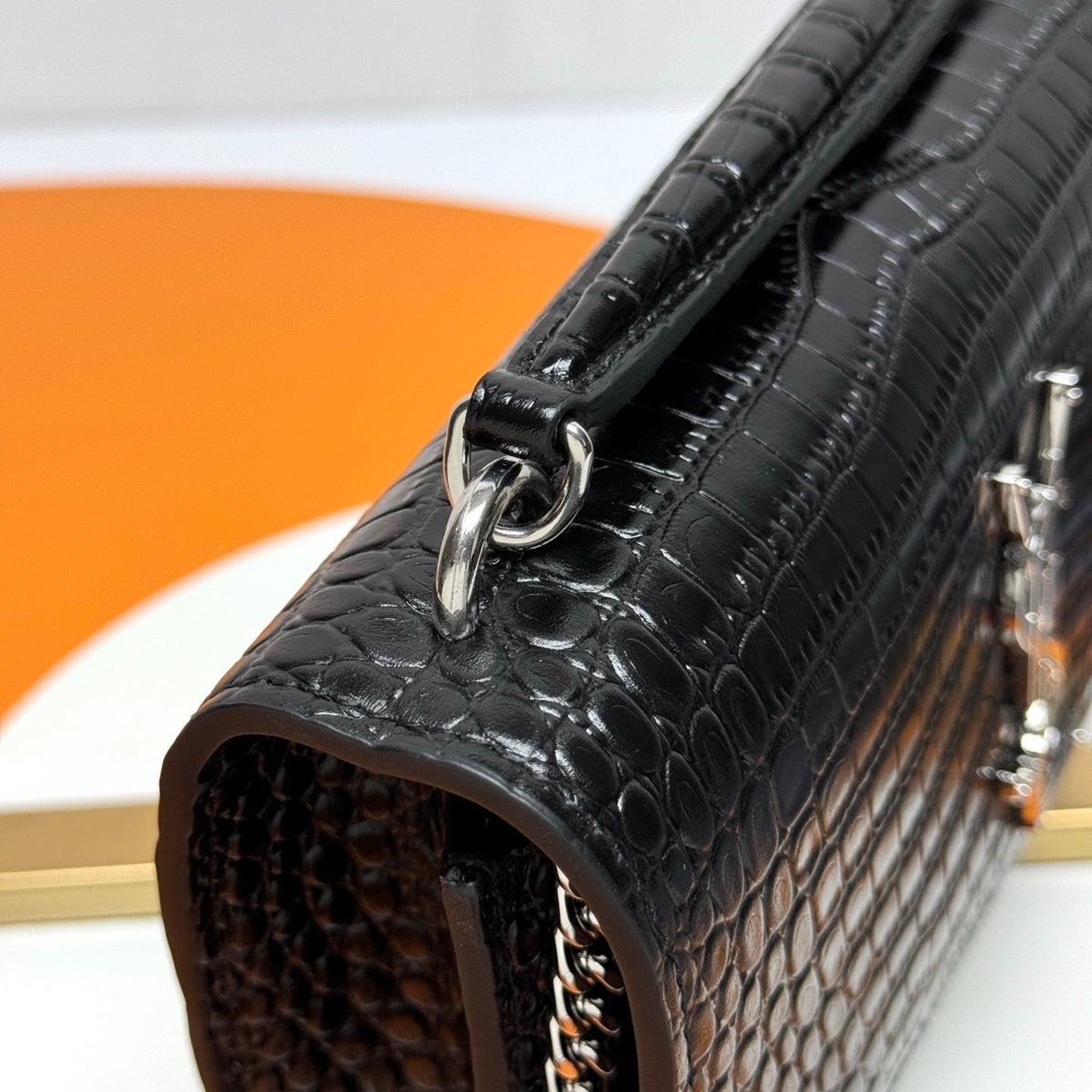 YSL Sunset Bag 19cm Black in Crocodile Pattern 285683