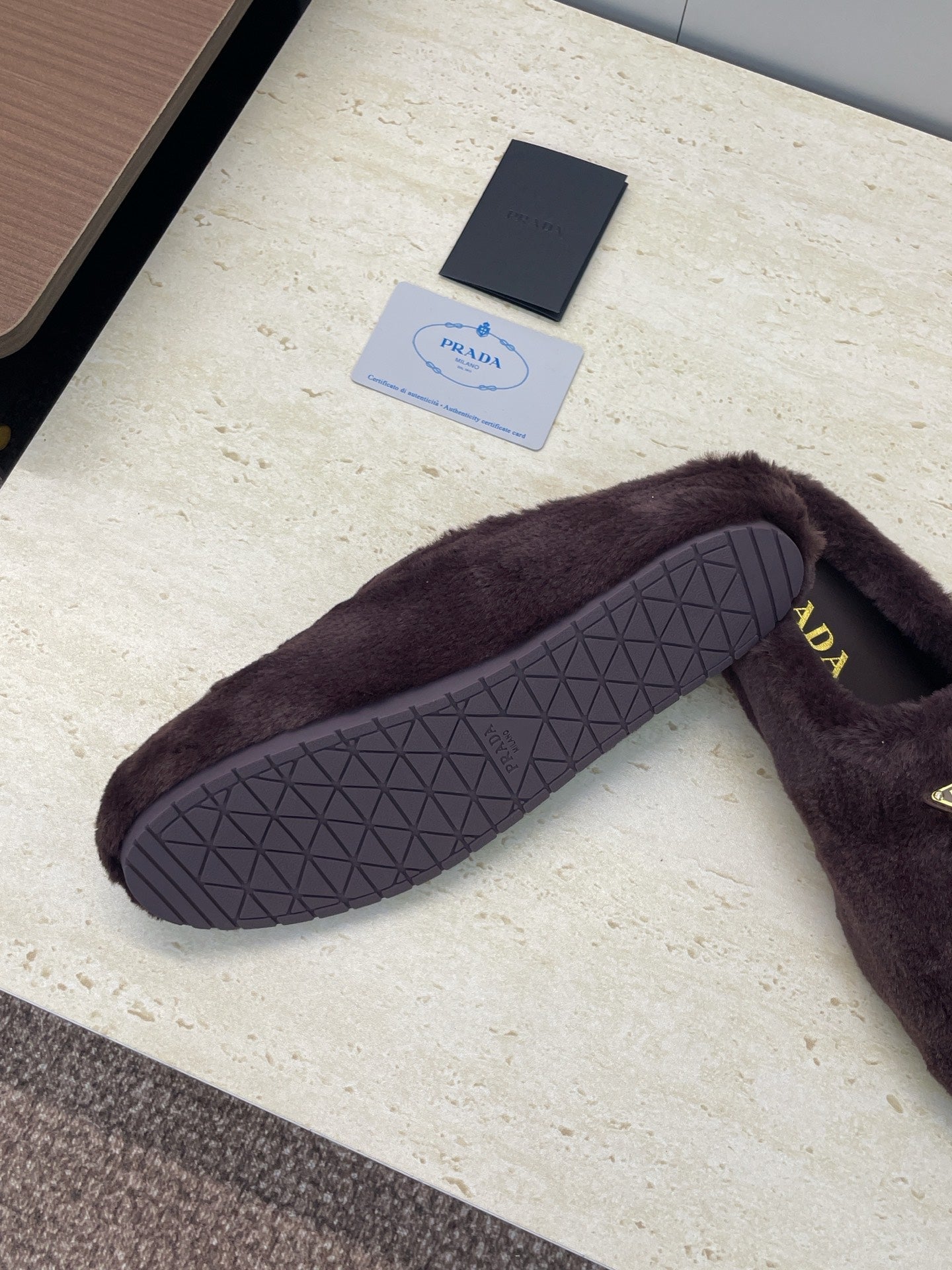 Prada 25s Slide Burgundy Shearing 551885