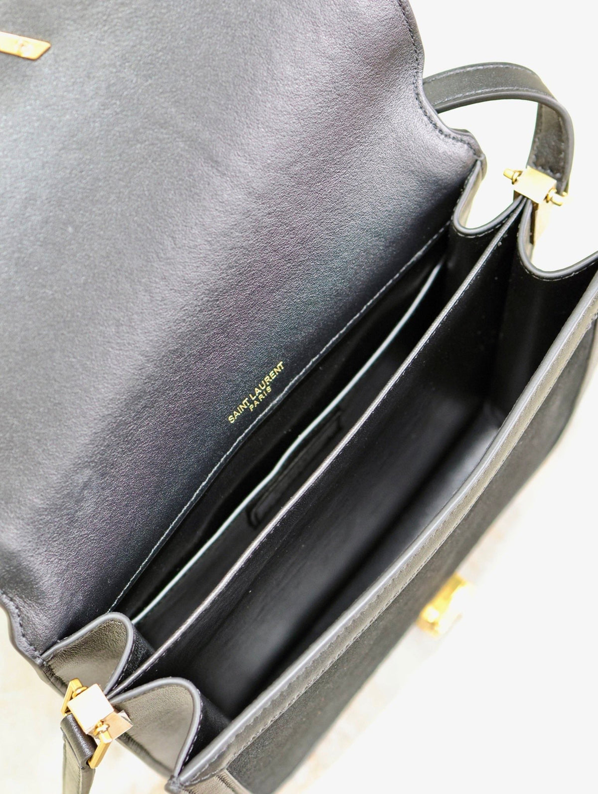 YSL Solferino Shoulder Bag Black Suede Leather
