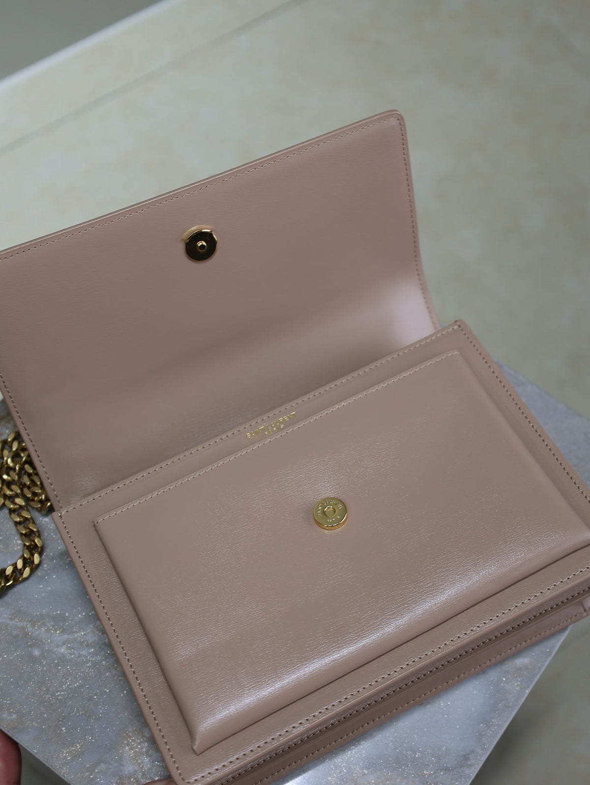 YSL Medium Sunset Shoulder Bag 22cm Beige-Brown Cowhide GHW