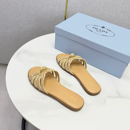 Prad 26ss Logo Slides Beige Cowhide Leather 904590