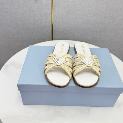 Prad 26ss Logo Slides White Cowhide Leather 904588