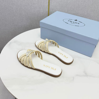 Prad 26ss Logo Slides White Cowhide Leather 904588