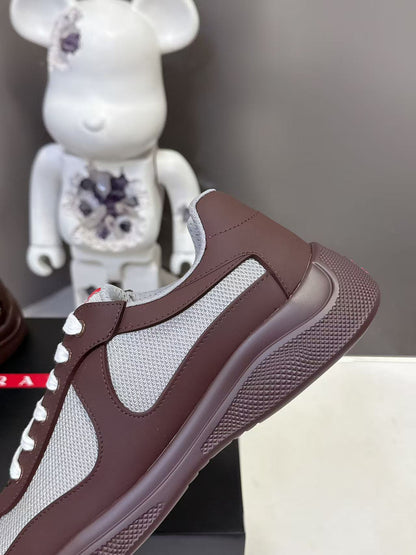 Prad America's Cup Logo Tag Sneakers Brown Soft Rubber & Bike Fabric 951924