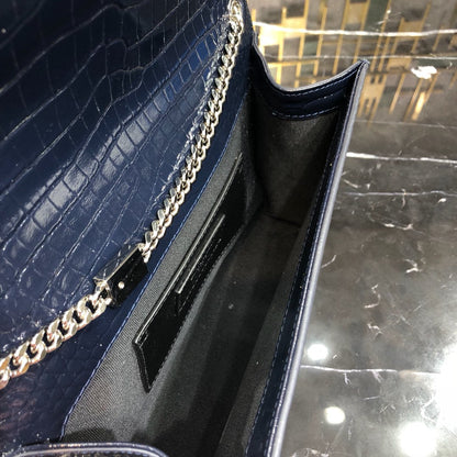 KATE TASSEL 24 IN NAVY BLUE CROCODILE PATTERN CALFSKIN SILVER HARDWARE