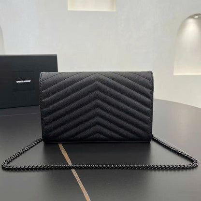 YSL Cassandre Envelope Wallet on Chain All Black Grained Calfskin
