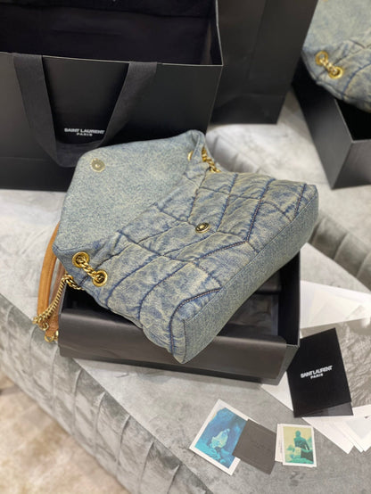 LOULOU PUFFER SMALL 29CM RODEO BLUE SUEDE DENIM