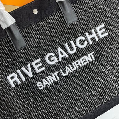 Rive Gauche Tote Black Canvas Leather Trim 286018