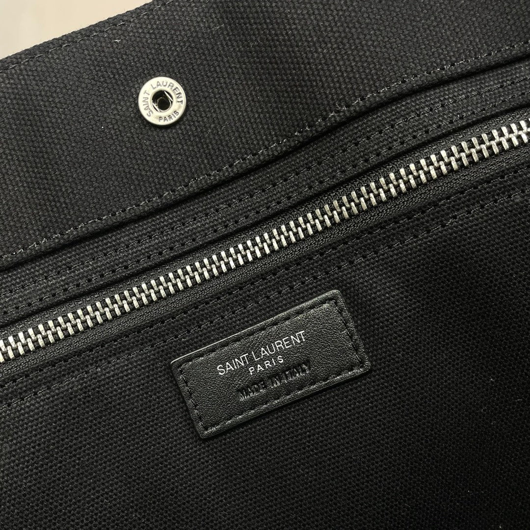 Rive Gauche Tote Black Canvas Leather Trim 286018