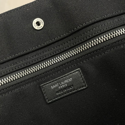 Rive Gauche Tote Black Canvas Leather Trim 286018