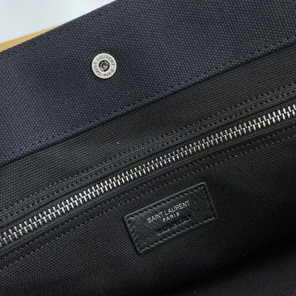 Rive Gauche Tote Black Beige Canvas Leather Trim 286021