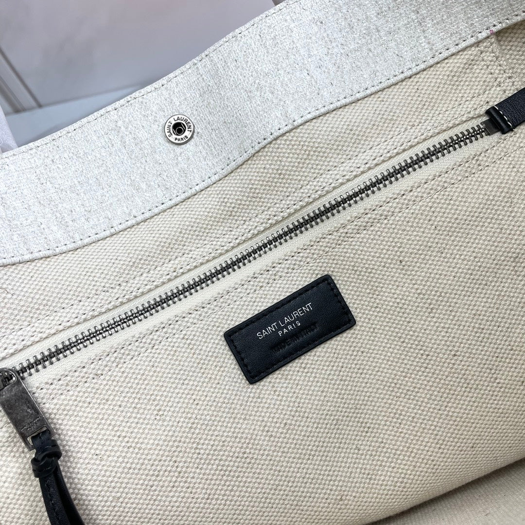 Rive Gauche Tote Black Ivory Canvas Leather Trim 286027