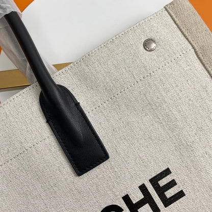 Rive Gauche Tote Black Ivory Canvas Leather Trim 286027