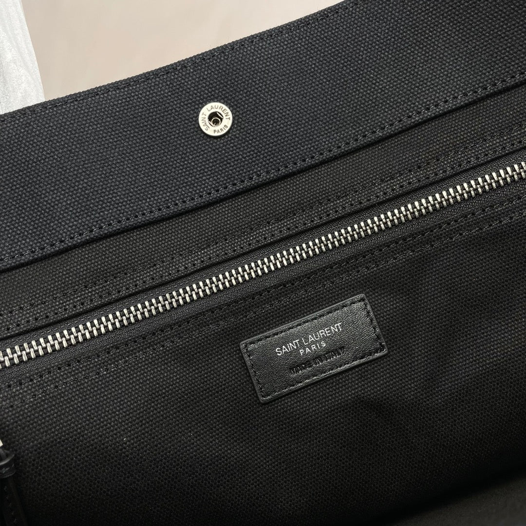 Rive Gauche Tote Black Canvas Leather Trim 286024