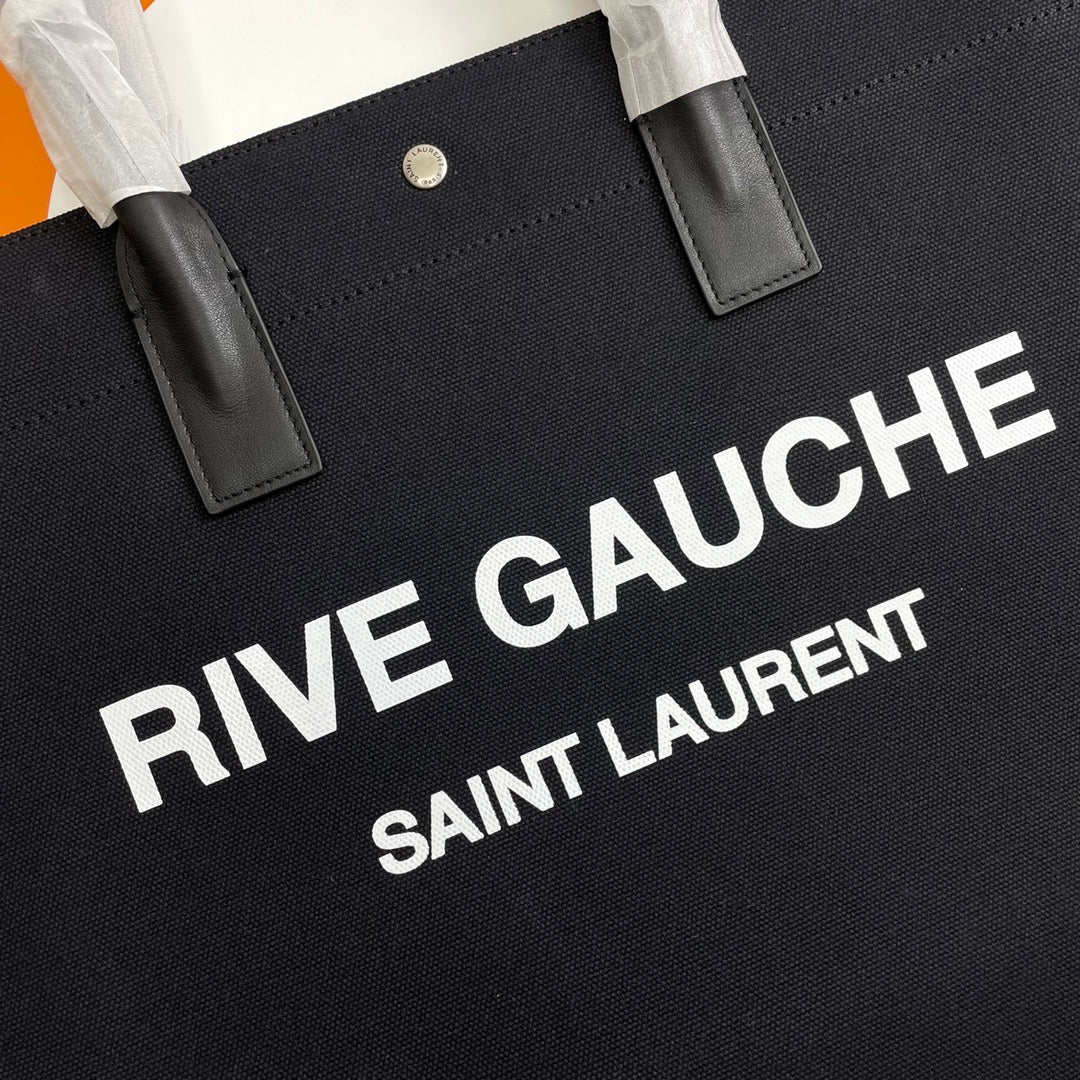 Rive Gauche Tote Black Canvas Leather Trim 286024