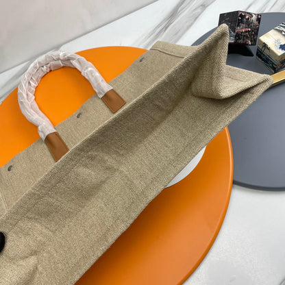 Rive Gauche Tote Brown Taupe Canvas Leather Trim 286030