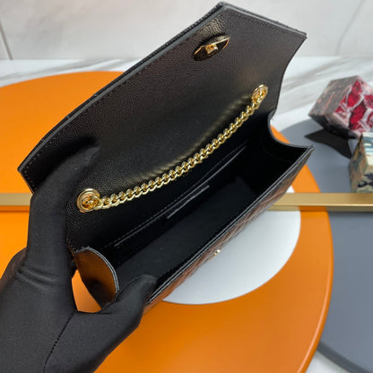 YSL Envelope Small Bag 21cm Black Embossed Leather 285980