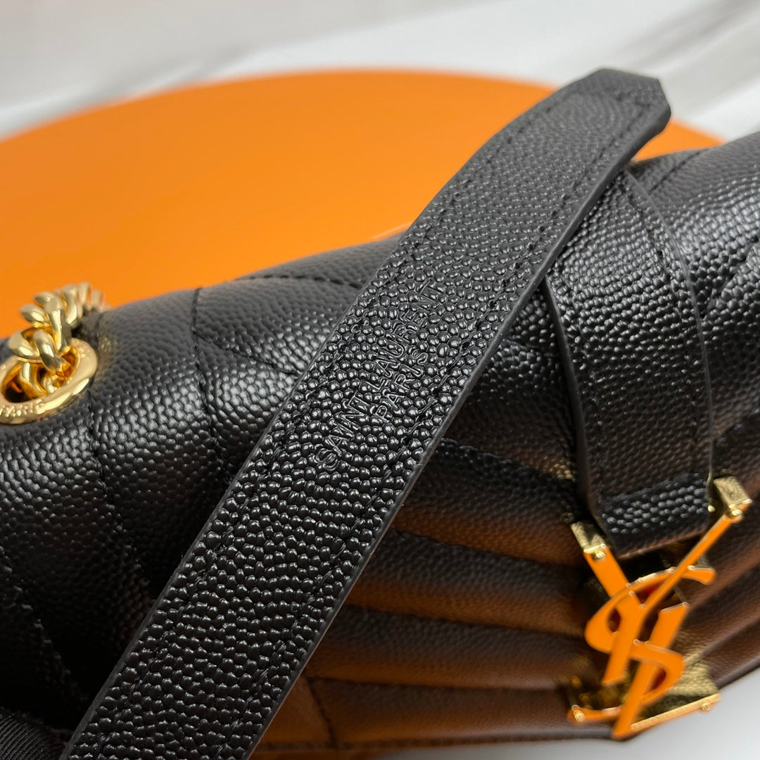 YSL Envelope Small Bag 21cm Black Embossed Leather 285980