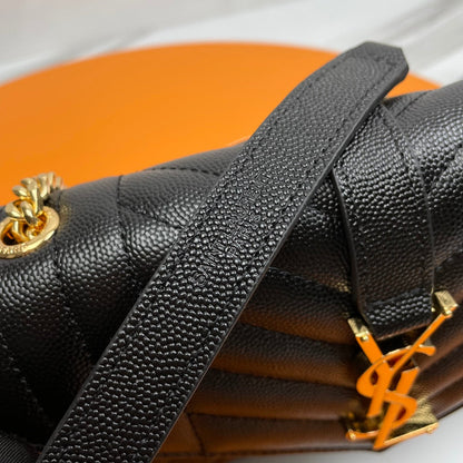 YSL Envelope Small Bag 21cm Black Embossed Leather 285980