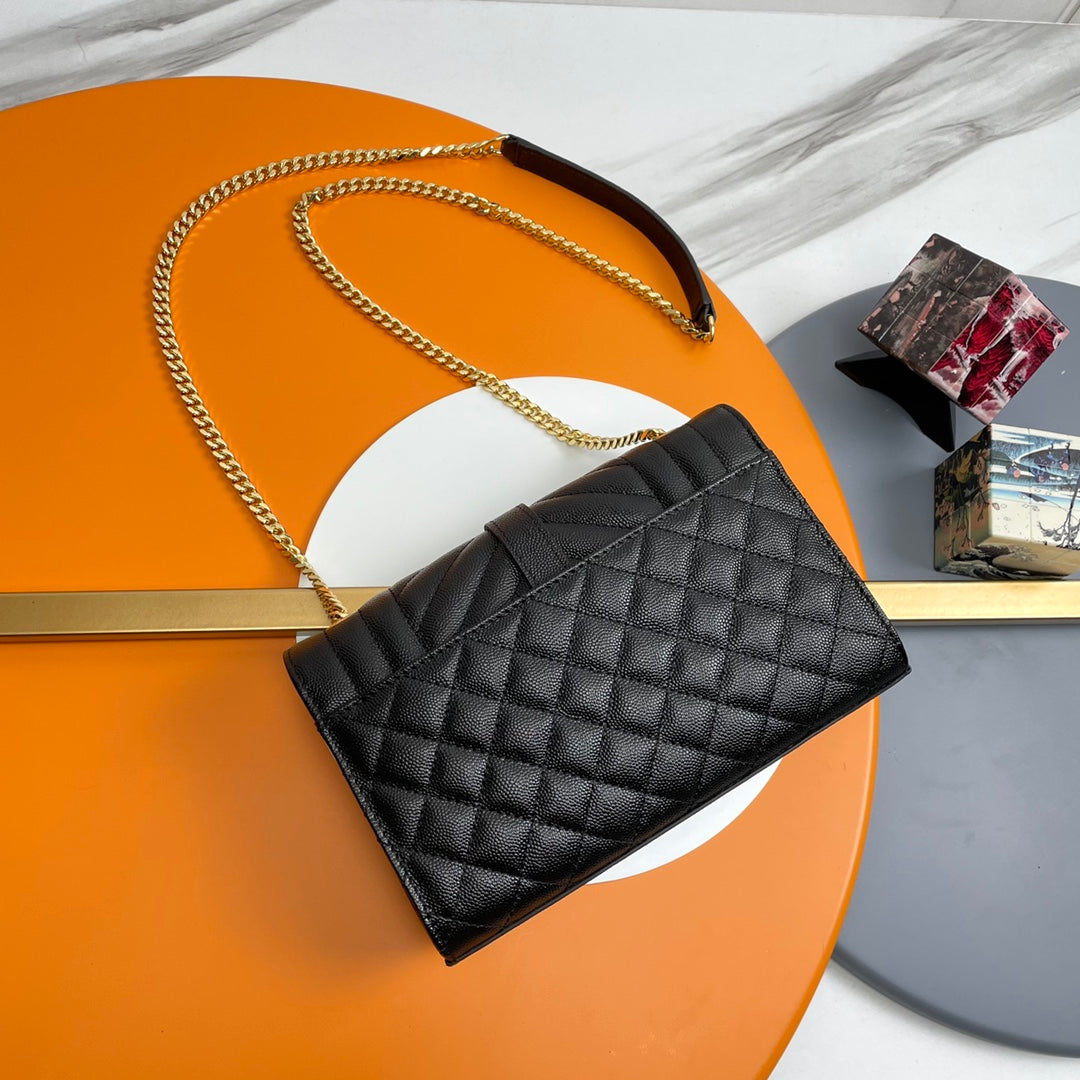 YSL Envelope Small Bag 21cm Black Embossed Leather 285980
