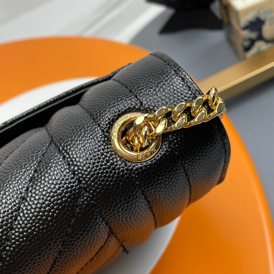 YSL Envelope Small Bag 21cm Black Embossed Leather 285980