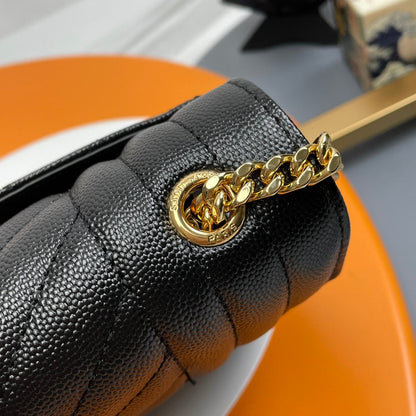 YSL Envelope Small Bag 21cm Black Embossed Leather 285980