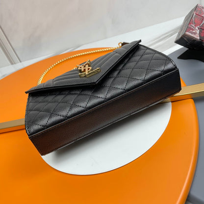 YSL Envelope Small Bag 21cm Black Embossed Leather 285980