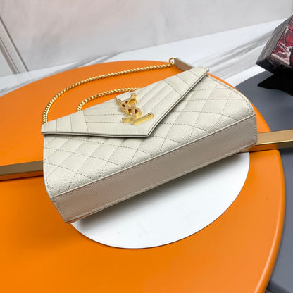 YSL Envelope Small Bag 21cm Light Taupe Embossed Leather 285989