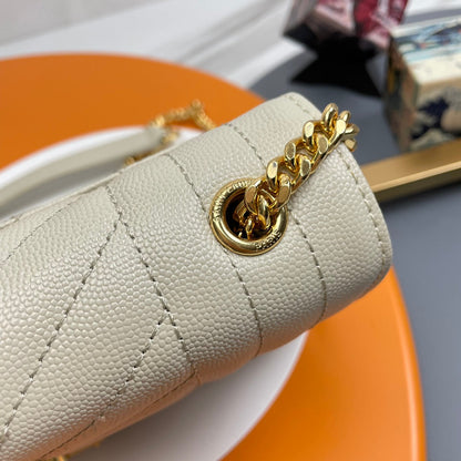 YSL Envelope Small Bag 21cm Light Taupe Embossed Leather 285989