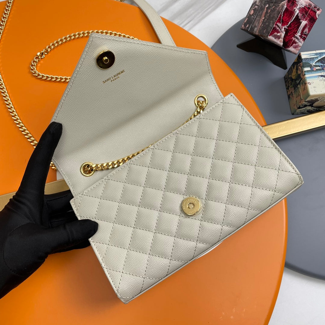 YSL Envelope Small Bag 21cm Light Taupe Embossed Leather 285989