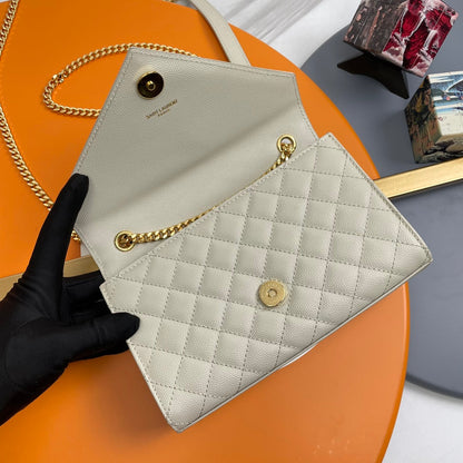 YSL Envelope Small Bag 21cm Light Taupe Embossed Leather 285989
