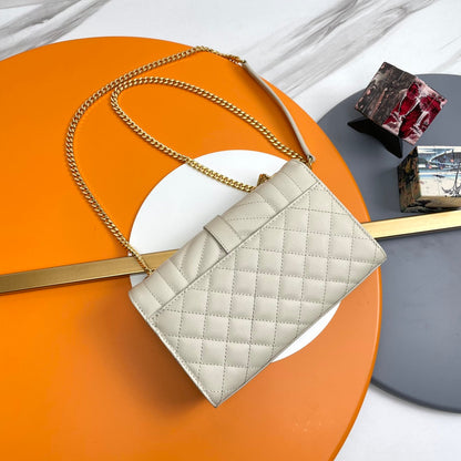 YSL Envelope Small Bag 21cm Light Taupe Embossed Leather 285989