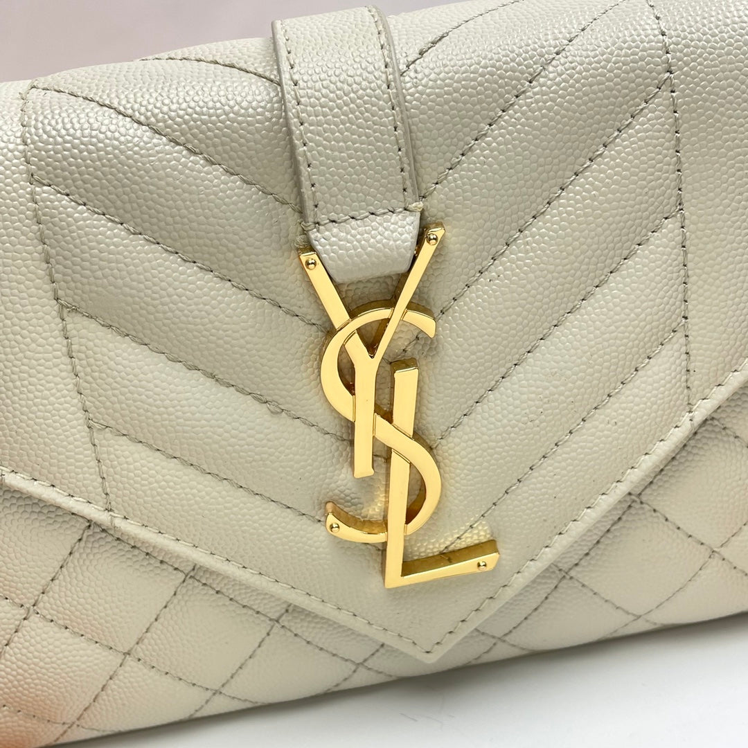 YSL Envelope Small Bag 21cm Light Taupe Embossed Leather 285989