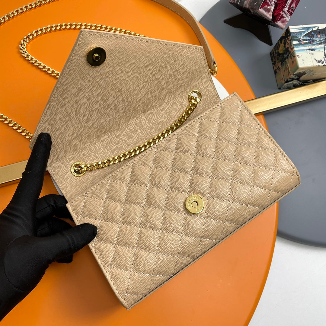YSL Envelope Small Bag 21cm Beige Embossed Leather 285992