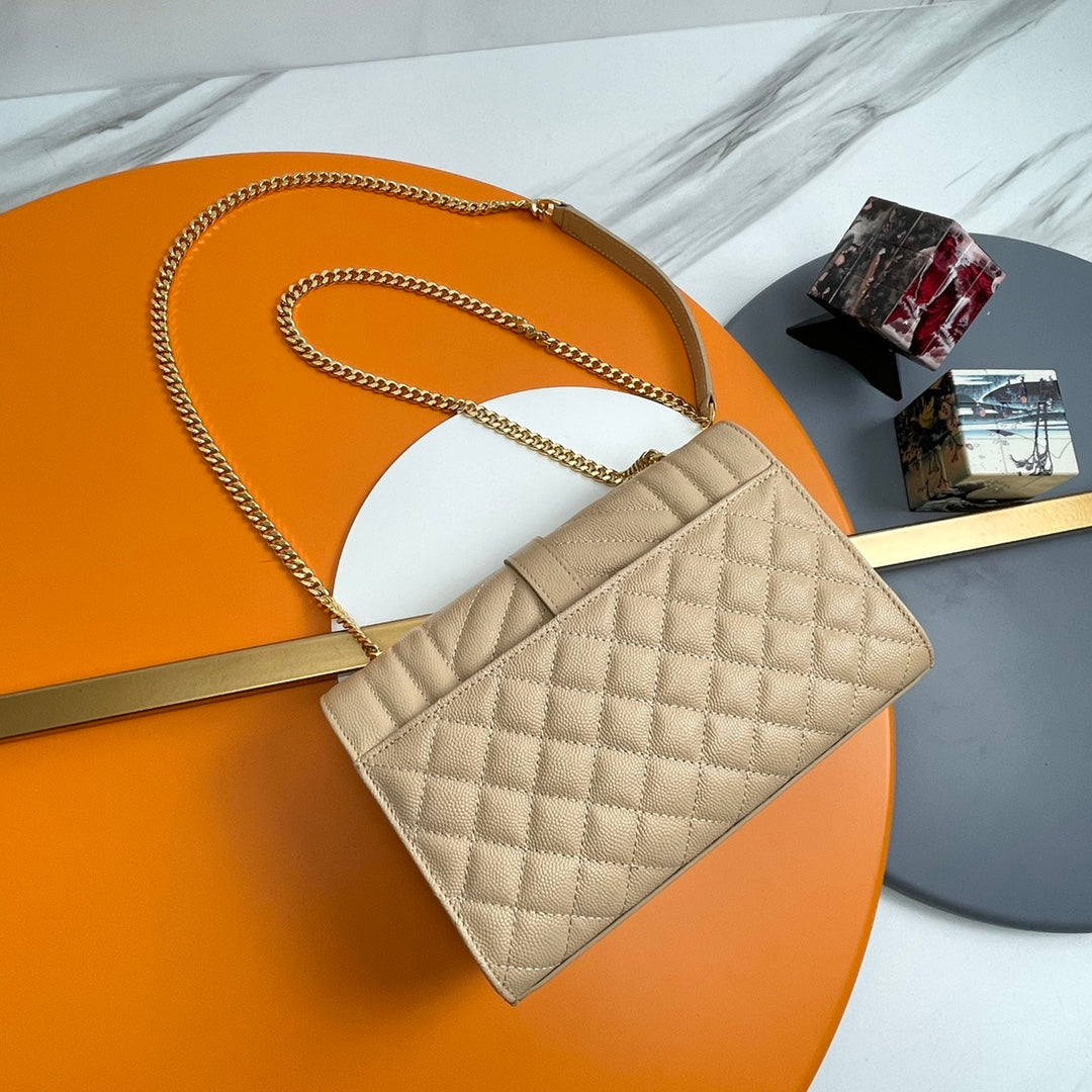 YSL Envelope Small Bag 21cm Beige Embossed Leather 285992