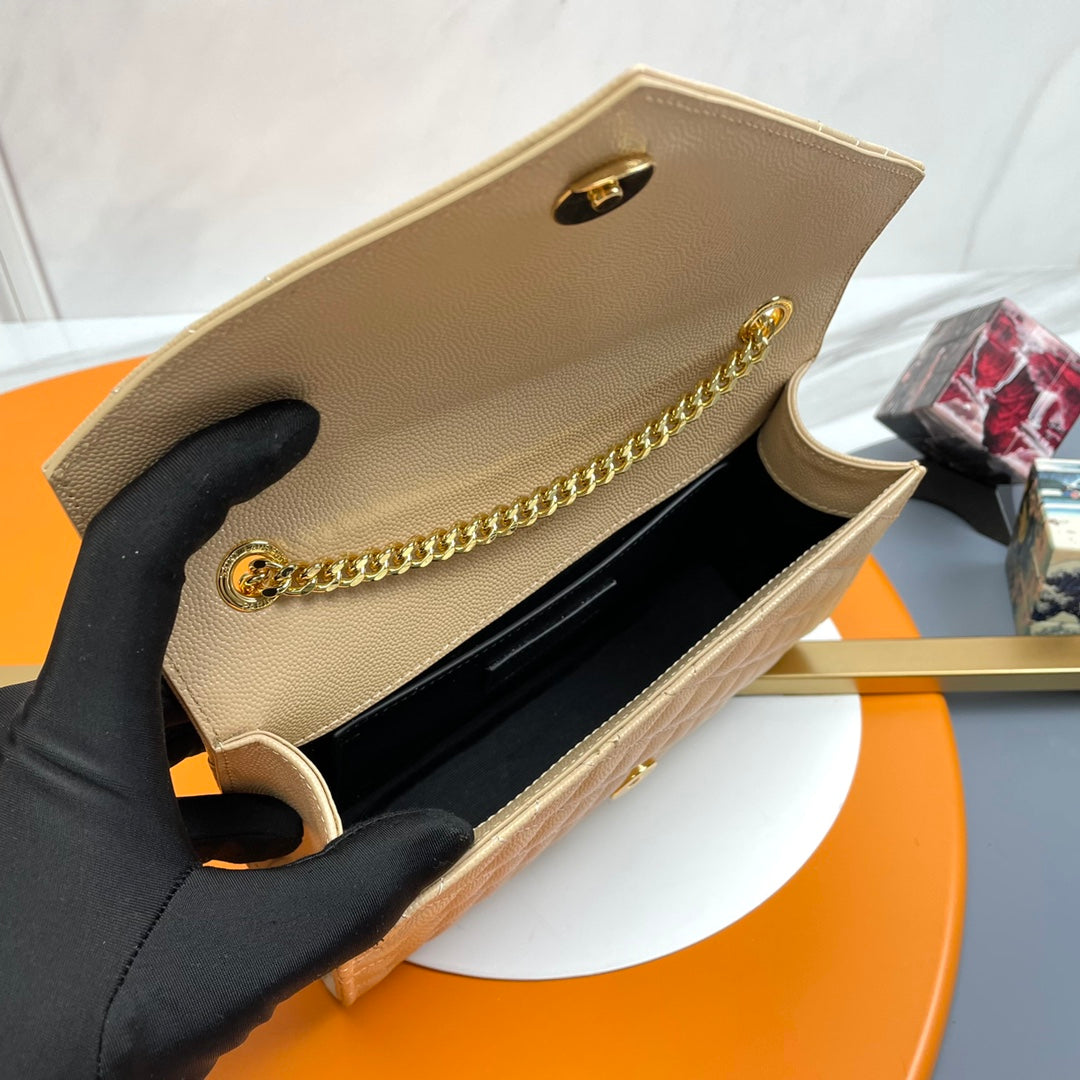 YSL Envelope Small Bag 21cm Beige Embossed Leather 285992