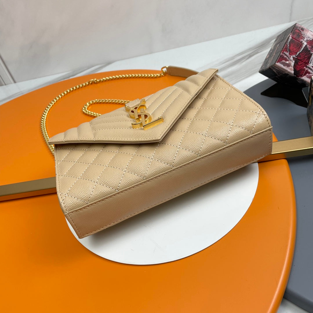 YSL Envelope Small Bag 21cm Beige Embossed Leather 285992