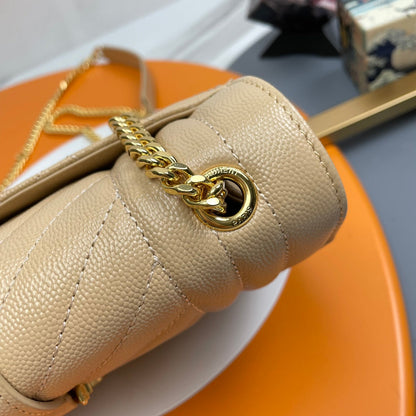 YSL Envelope Small Bag 21cm Beige Embossed Leather 285992